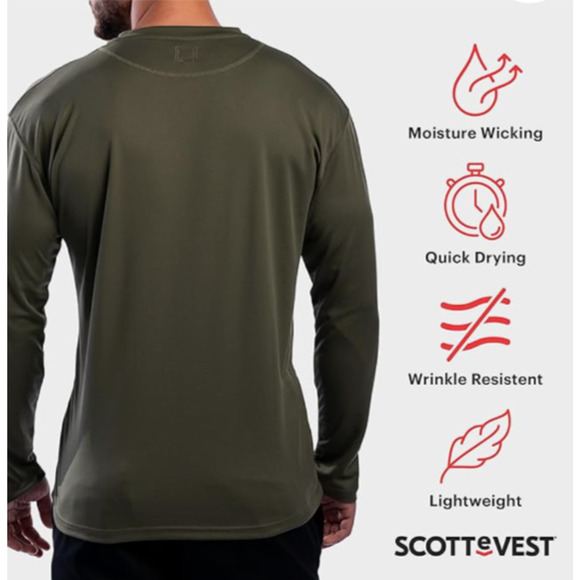 SCOTTeVEST XL Shirt Men Red Pullover TEC Performance Activewear Breathable Long - Picture 3 of 15